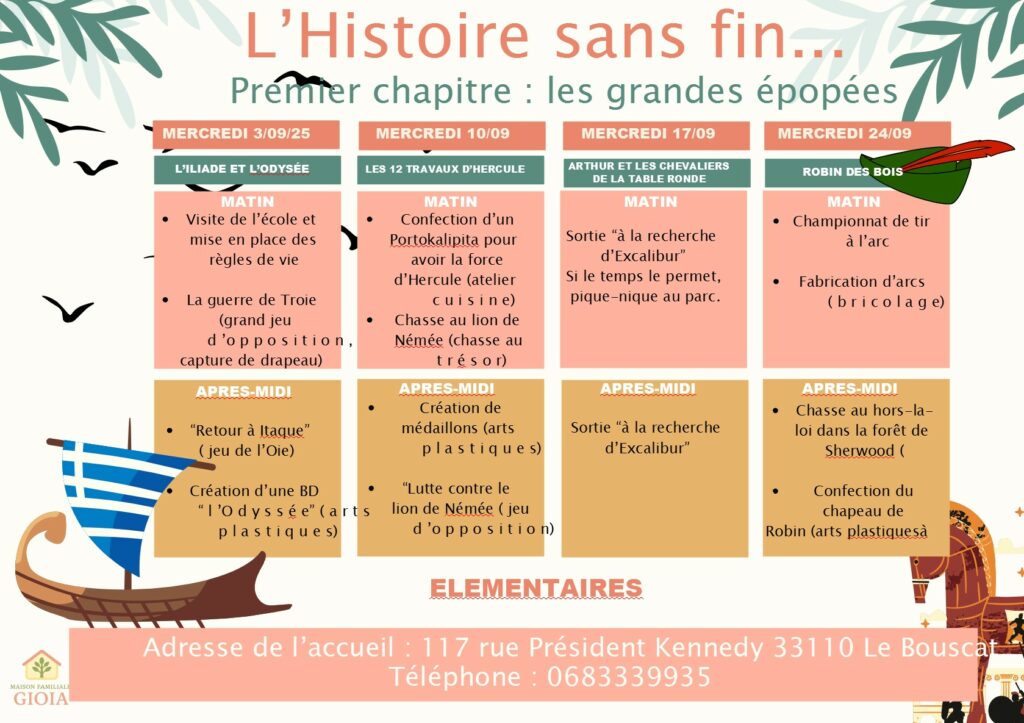 planning des activités des élémentaires