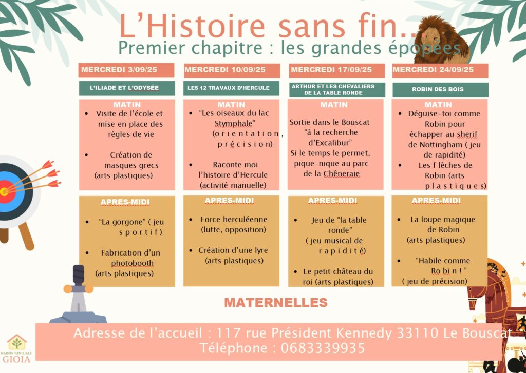 planning des activités des maternelles