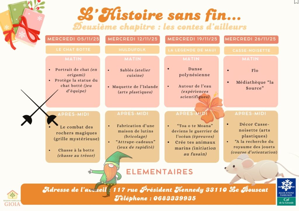 planning des activités pour les élémentaires