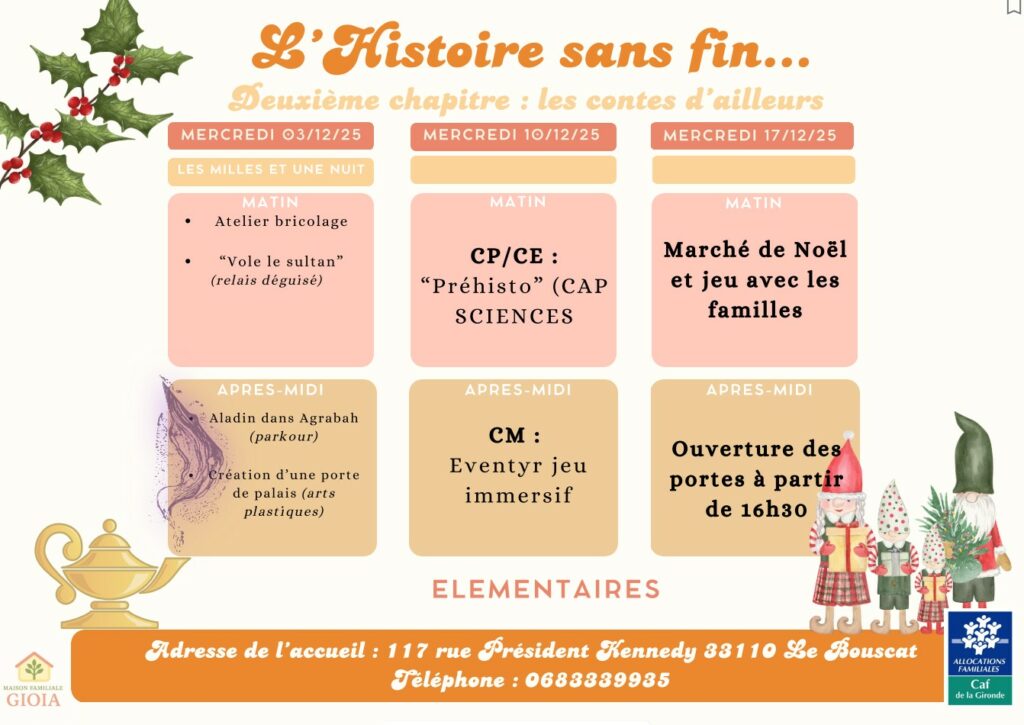 planning des activités pour les élémentaires