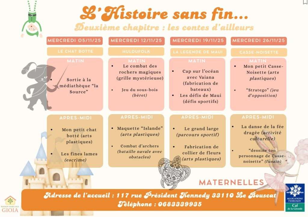 planning des activités pour les maternelles